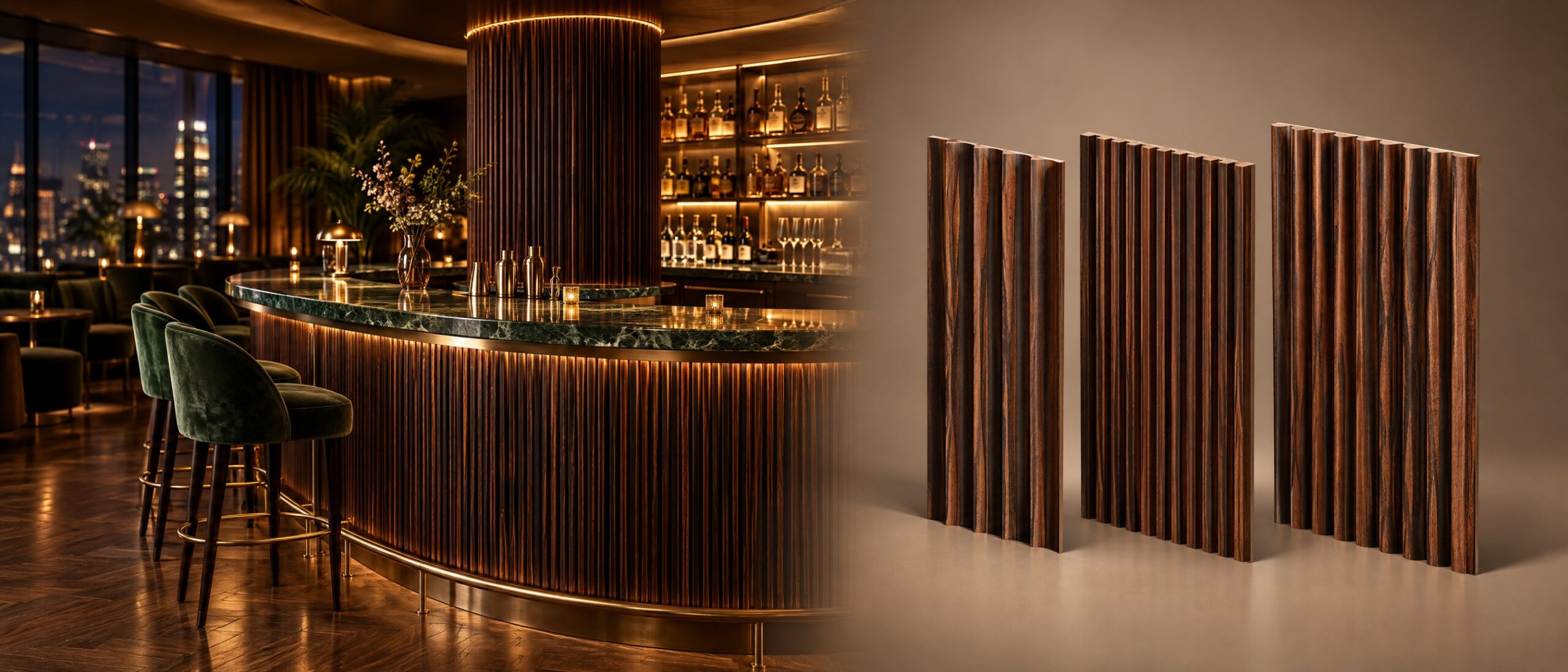 di Massivo Wood: Makassar bar front and the three Makassar profiles